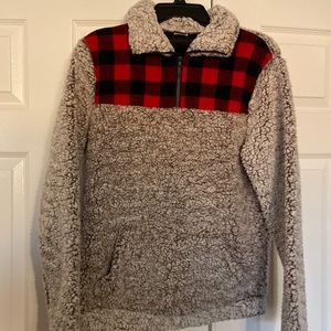 Quarter zip fleece pullover by ePretty.  Buffalo plaid at top of front.  Size S.